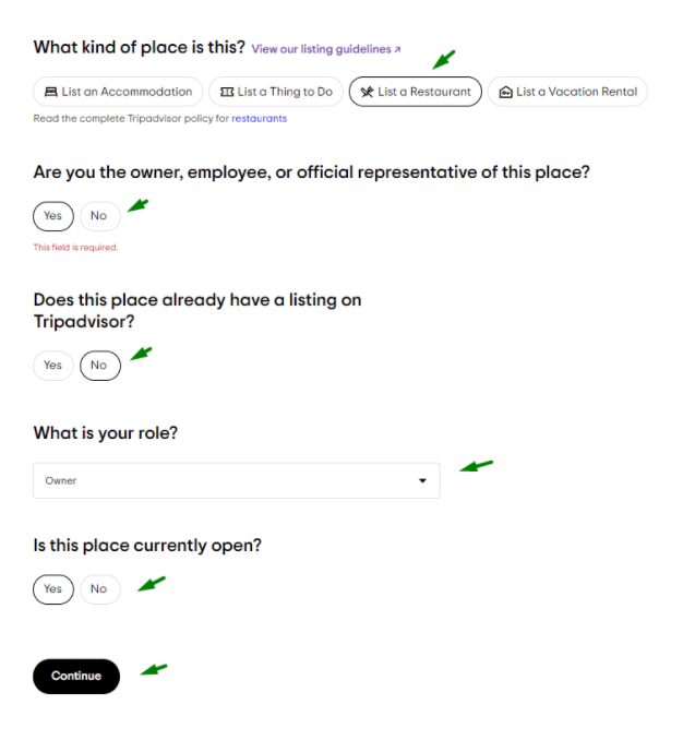 TripAdvisor Step 2 process