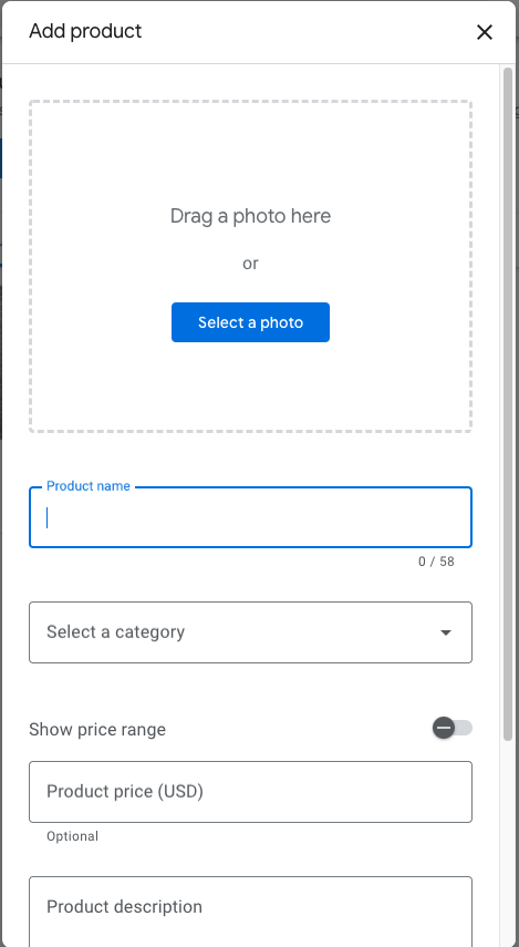 Google Business Profile Products Form
